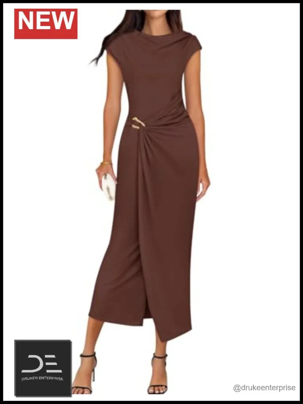 Cap Sleeve Mock Neck Bodycon Midi Dress for Wedding Guest Cocktail Party